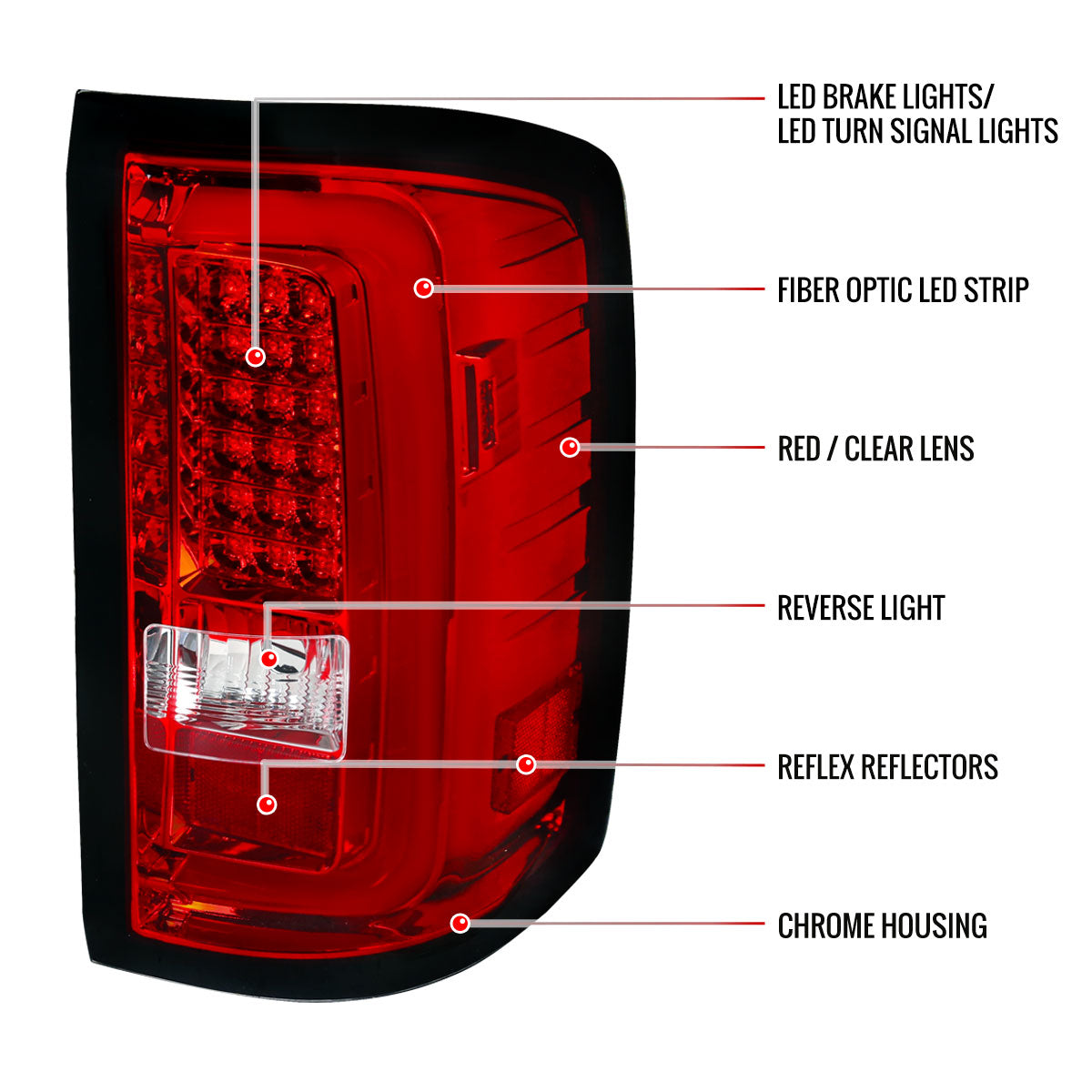 2014-2018 GMC Sierra 1500/2500HD/3500HD LED Tail Lights (Chrome Housing/Red Lens)