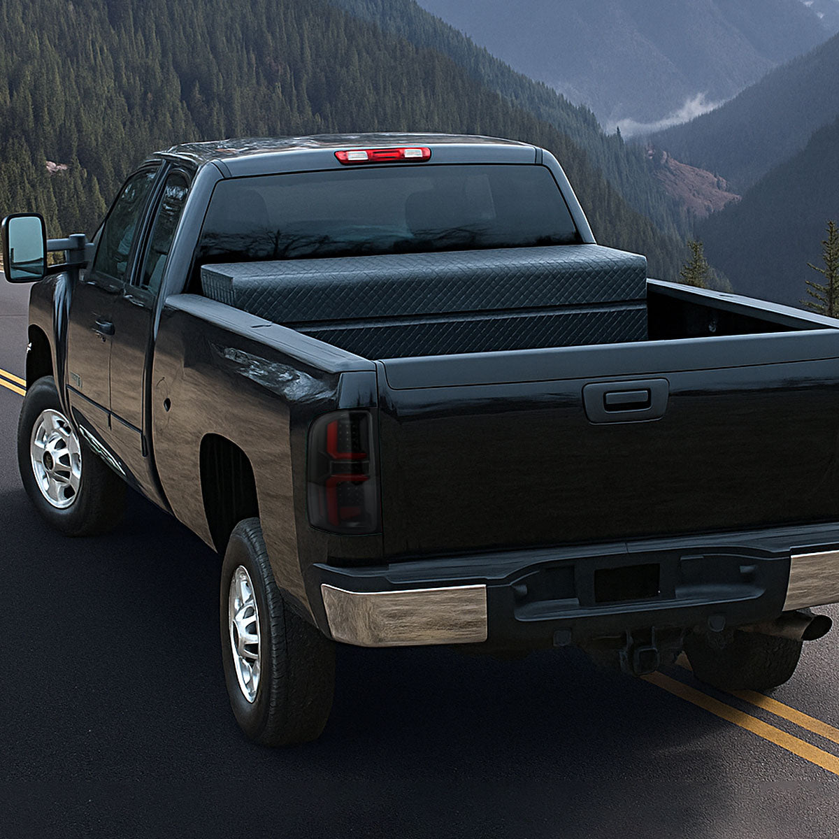 2007-2013 Chevrolet Silverado 1500/ 2007-2014 Silverado 2500HD/3500HD LED Tail Lights with Red LED Bar (Jet Black Housing/Clear Lens)