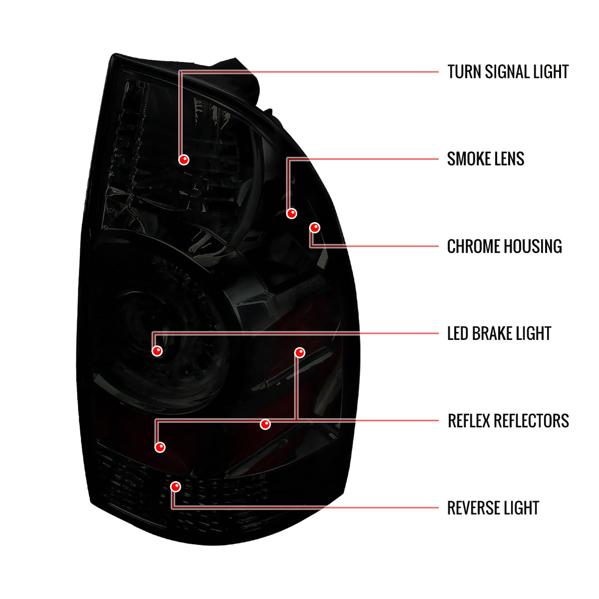 2005-2015 Toyota Tacoma LED Tail Lights (Chrome Housing/Dark Smoked Lens)
