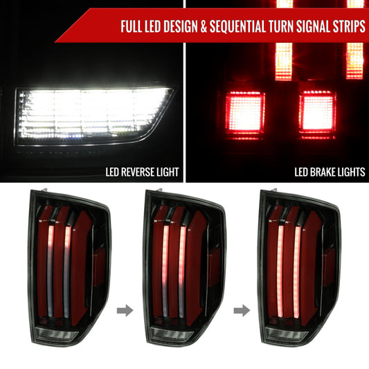 2014-2021 Toyota Tundra Facelift Style Full LED Tail Lights with Sequential Turn Signal (Jet Black Housing/Smoked Lens)