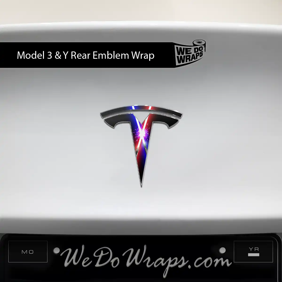 Laser Sword Clash Tesla Emblem Decals (Front + Back) | Model 3