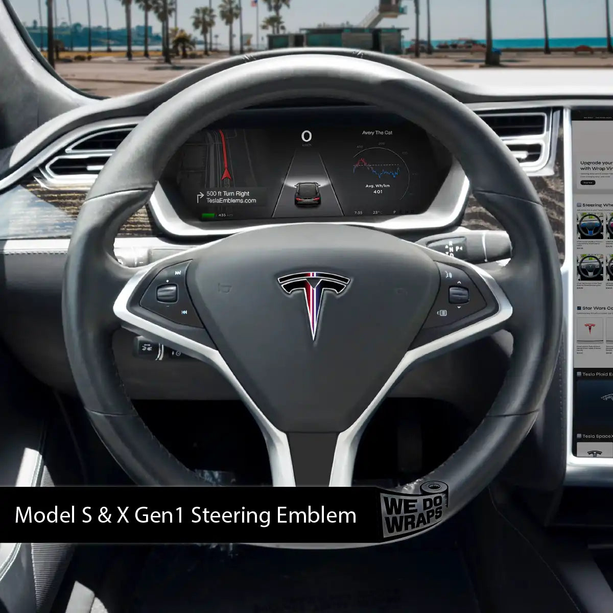 Side-by-Side Laser Sword Tesla Steering Wheel Wrap | Model S