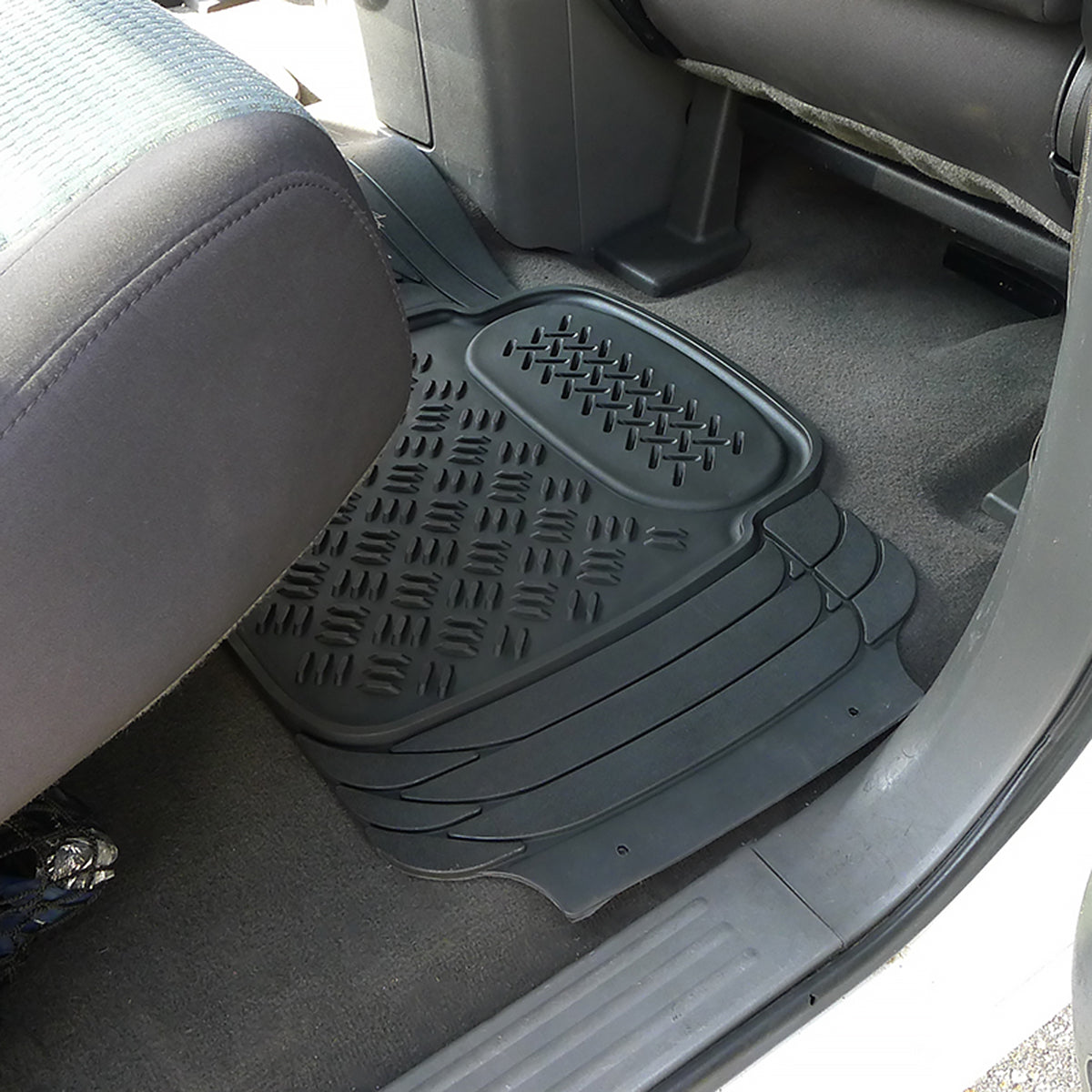 Universal PVC Rubber Non-Slip Floor Mats - 4PC (Black)