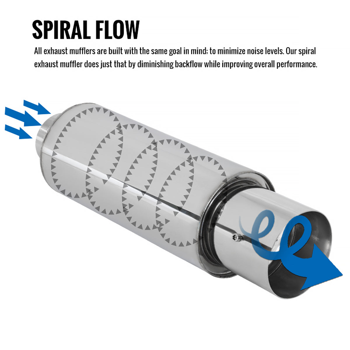 Universal 3" Inlet/4" Outlet Stainless Steel Spiral Flow Exhaust Muffler w/ Silencer