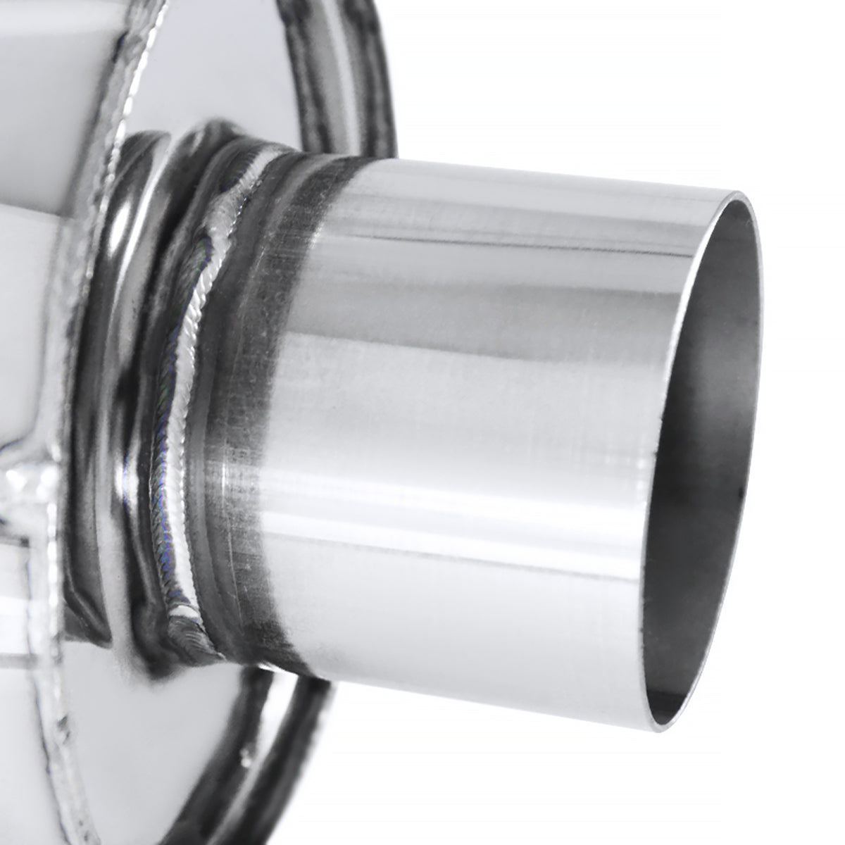 Universal 3" Inlet/4" Outlet Stainless Steel Spiral Flow Exhaust Muffler w/ Slanted Burnt Tip
