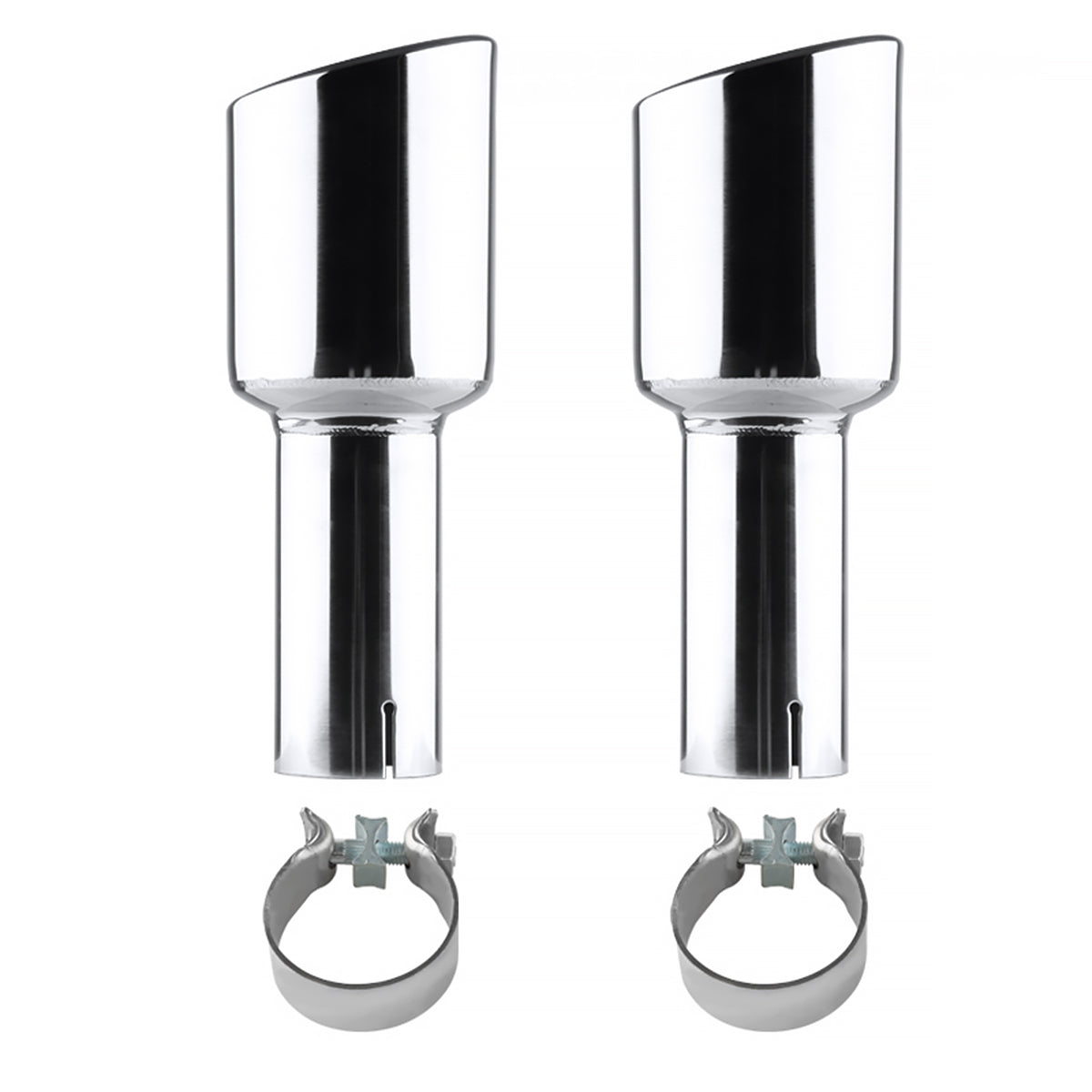 Universal 2.5" Inlet/4.125" Outlet Chrome Stainless Steel Angled Exhaust Tips - 2PC