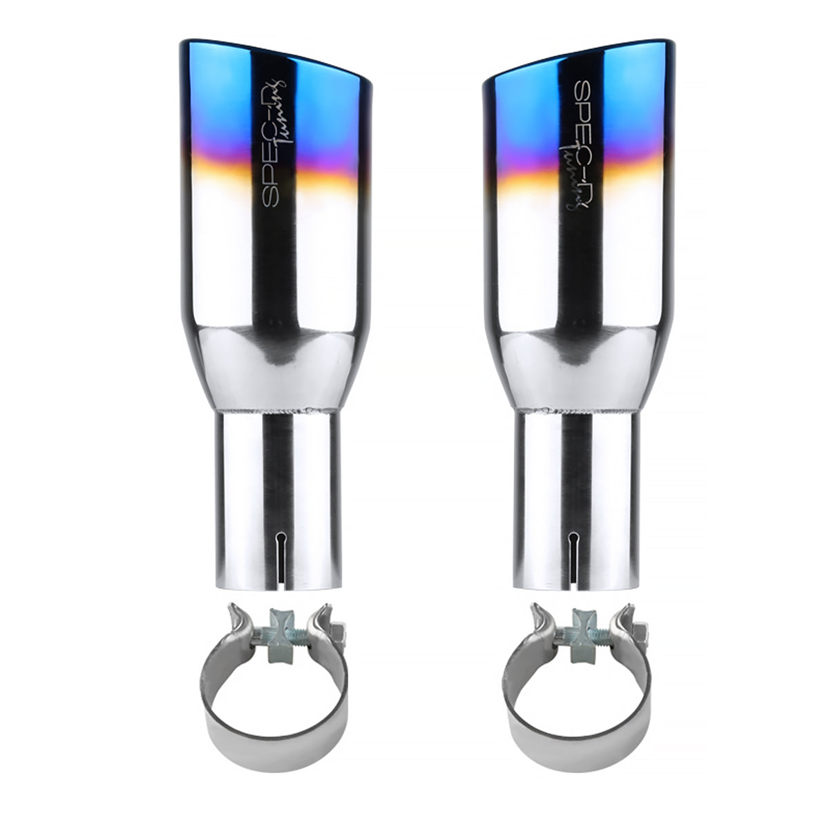 Universal 2.5" Inlet/3.875" Outlet Chrome Stainless Steel Angled Burnt Blue Exhaust Tips - 2PC