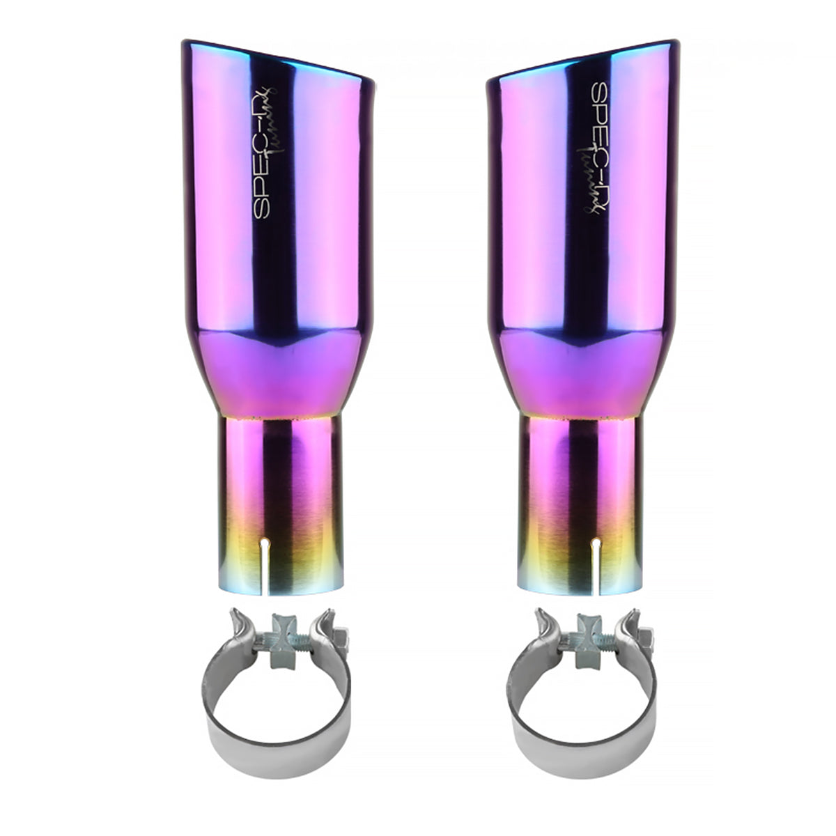 Universal 2.5" Inlet/3.875" Outlet Rainbow Stainless Steel Angled Burnt Purple Exhaust Tips - 2PC