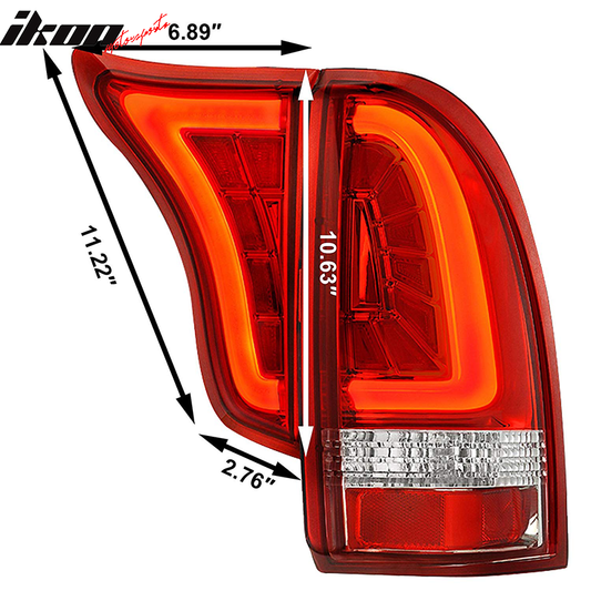 2005-2015 Toyota Tacoma RC Red Lens Chrome Housing LED Tail Lights 4PC