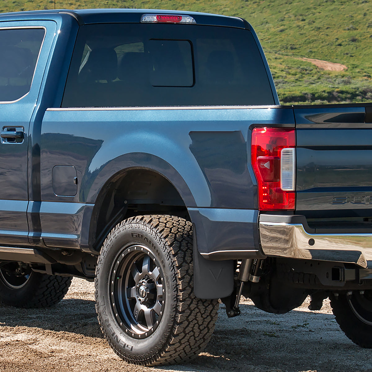 2017-2018 Ford F-250/F-350 Black ABS Front & Rear Mud Flap Splash Guards (Models without OEM Wheel Lip Moldings)