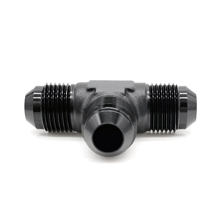 -8AN Male AN Flare Tee, Black Hard Anodized Aluminum
