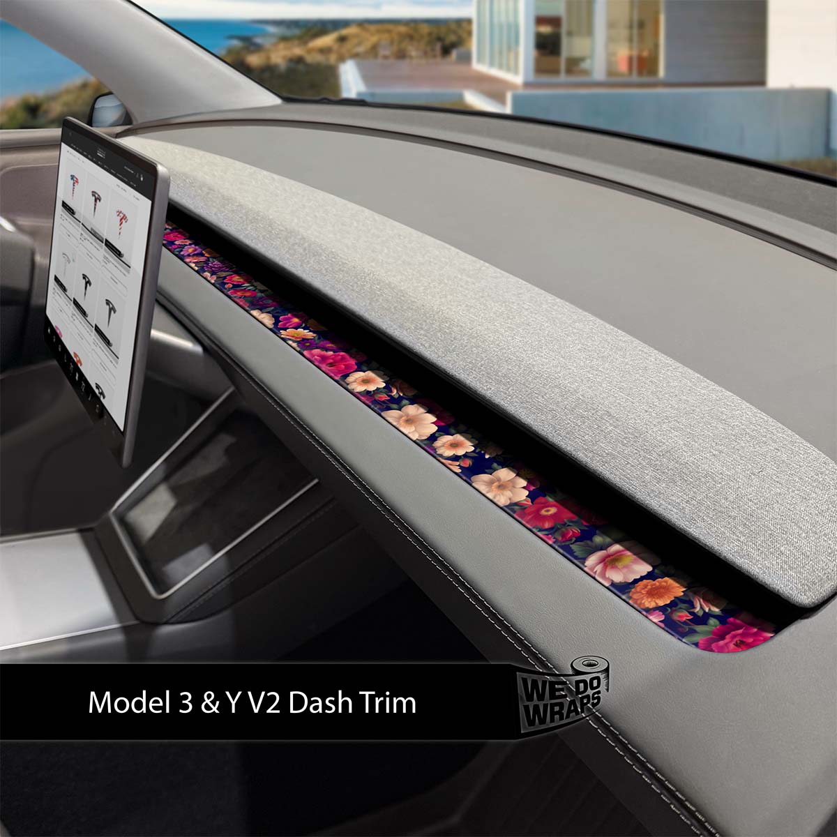 Midnight Bloom Tesla Dash Trim Wrap | Model Y 2026