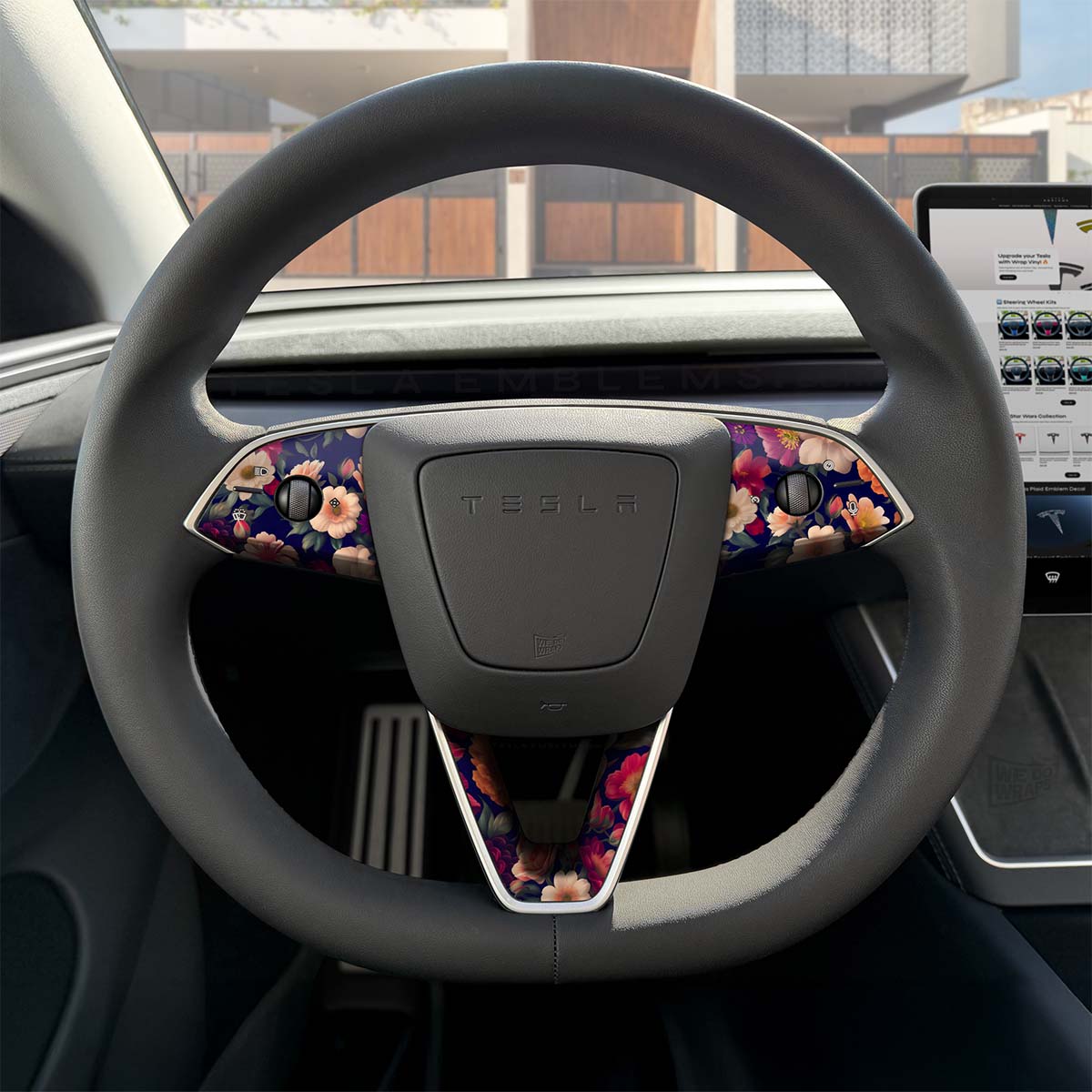 Midnight Bloom Tesla Steering Wheel Trim Decal Kit (3pcs) | MY 2026+ Refresh