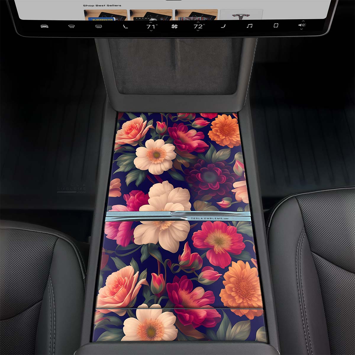 Midnight Bloom | Tesla Center Console Wrap Kit | Model 3 '24-26 Refresh