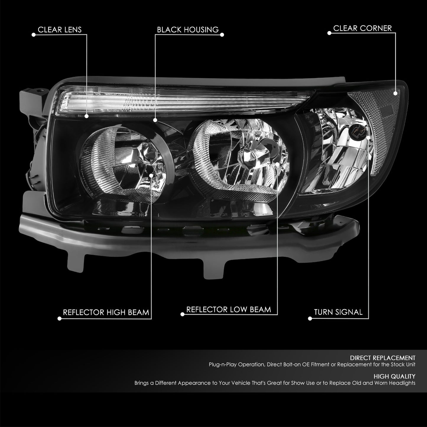 06-08 Subaru Forester OE Style Black Housing Clear Corner Headlights Pair