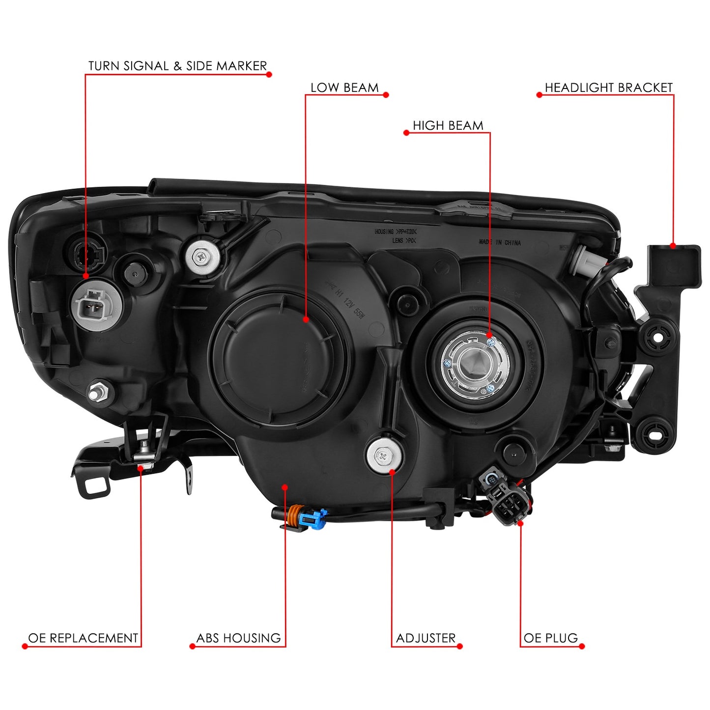 06-08 Subaru Forester OE Style Black Housing Clear Corner Headlights Pair