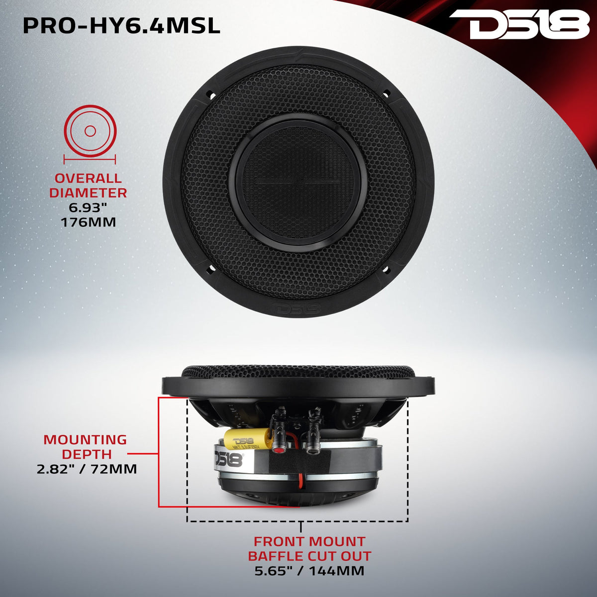 PRO 6.5" Shallow Coaxial Hybrid Mid-Range Loudspeaker with Built-in Driver | 150W RMS 4-Ohm