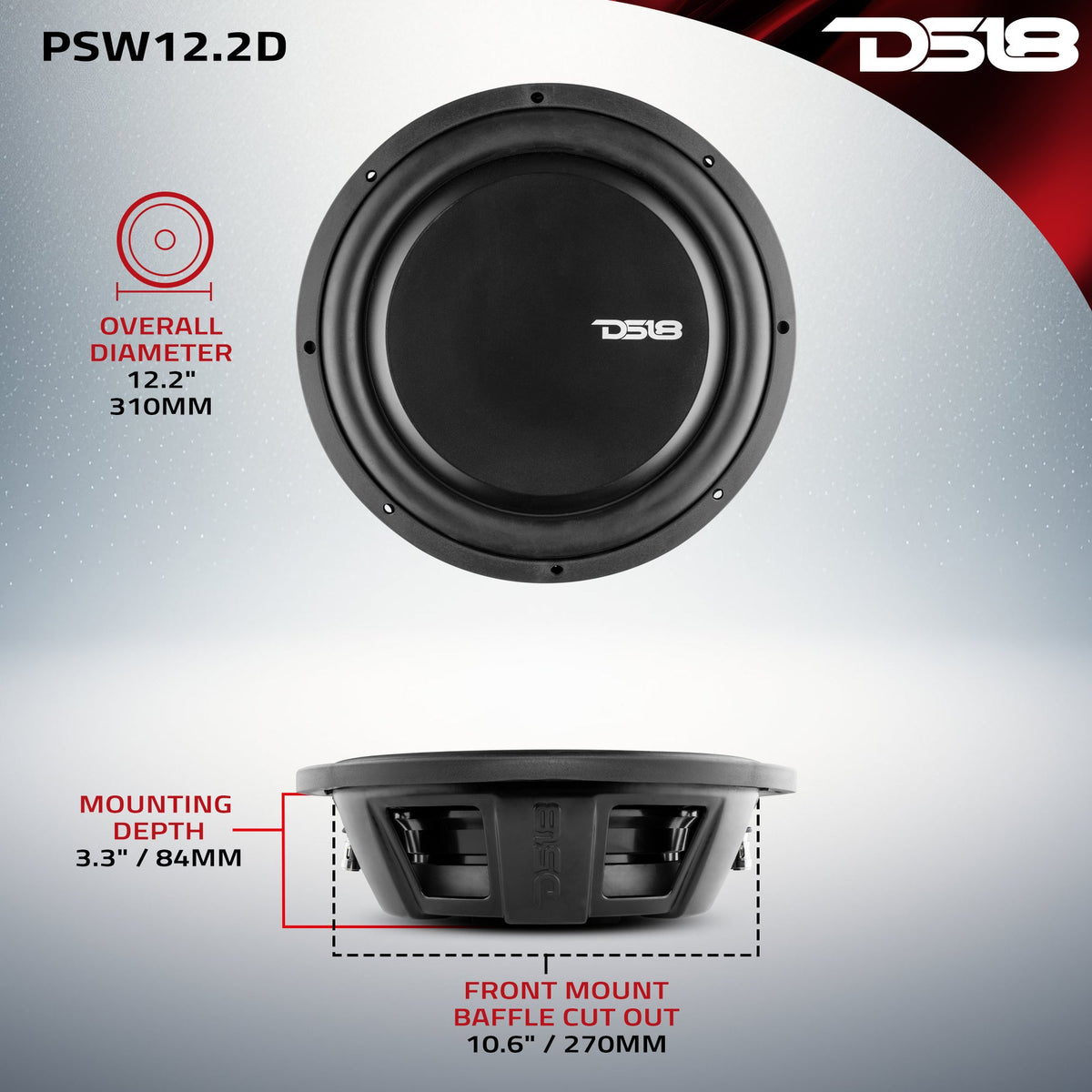 PS Shallow-Mount Water Resistant 12" Subwoofer | 600W RMS DVC 2-Ohm