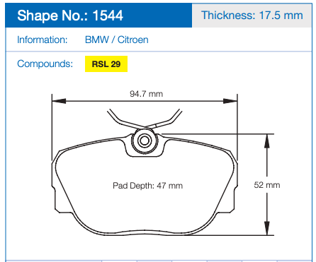 Pagid Racing Brake Pads No. 1544