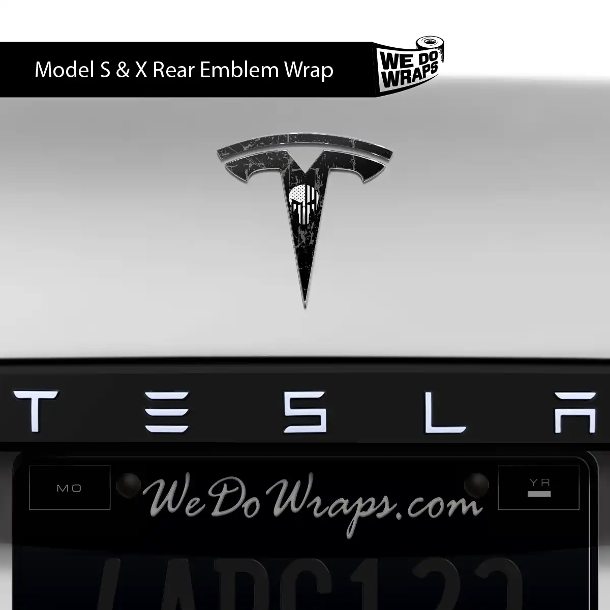 Distressed Skull Tesla Emblem Decals (Front + Back) | Model S