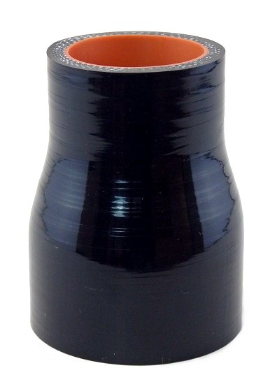 2" ID to 1.38" ID x 3" Long Silicone Reducing Sleeve, Gloss Black Aramid, 500°F