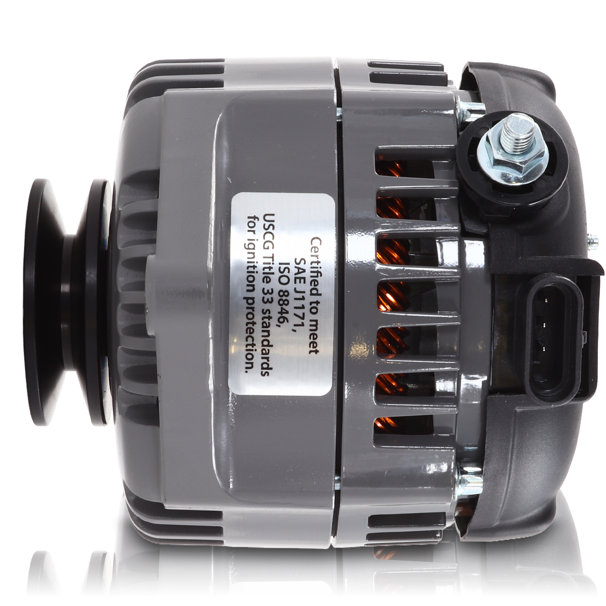 Mechman 170 Amp Reverse Rotation Marine Alternator Ski / Wake Boats 12SI - V-Belt Pulley