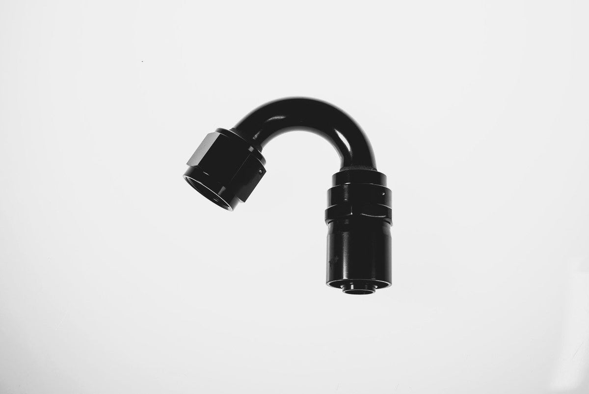 6AN 150Deg Crimp Hose End Black