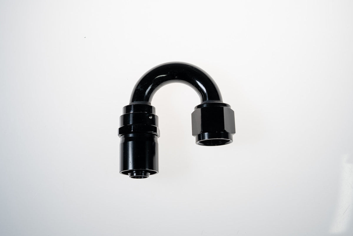 6AN 180Deg Crimp Hose End Black