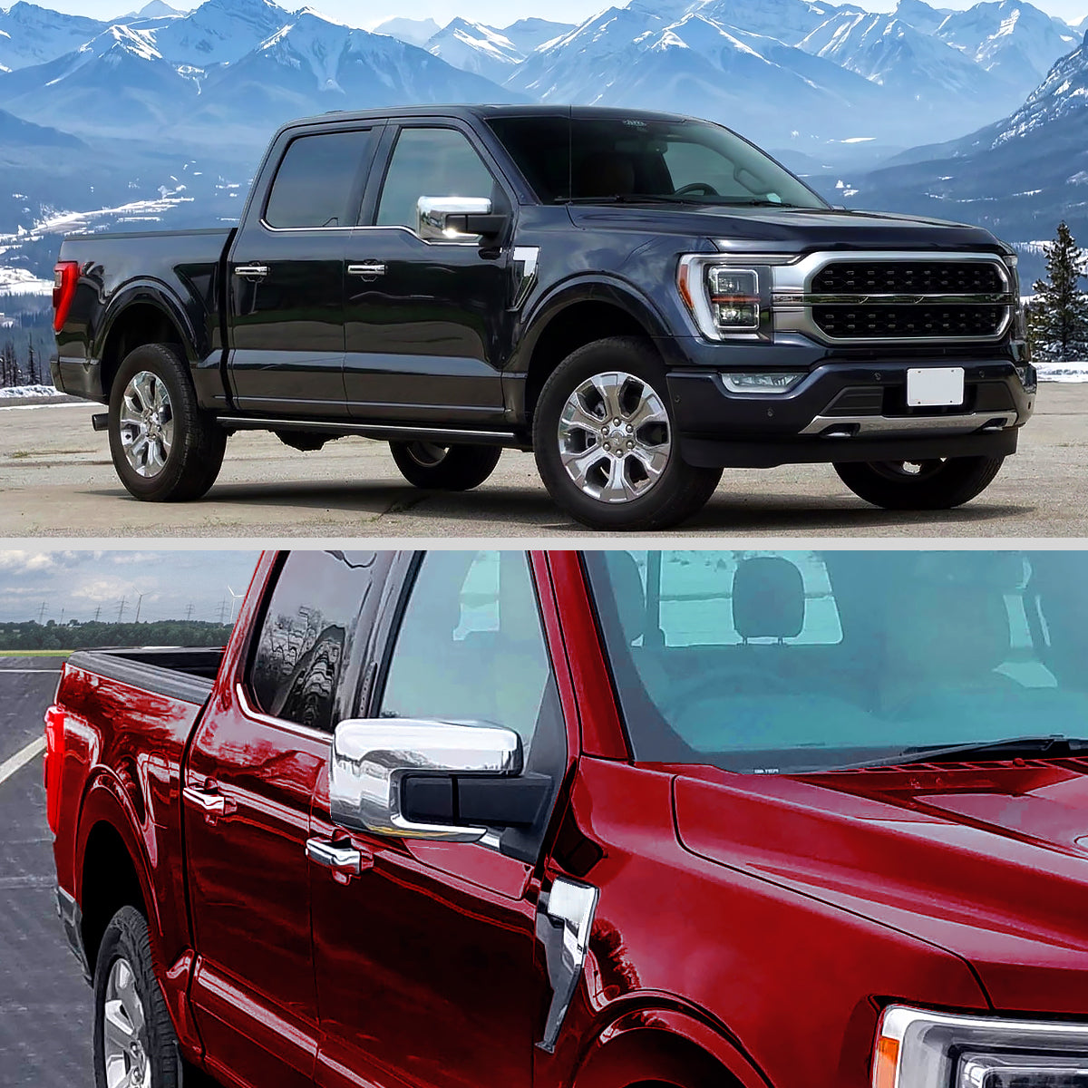 2021-2025 Ford F-150 Chrome Power Adjustable, Manual Fold & Heated Side Mirror w/ t Temperature Sensor - Passenger Side Only