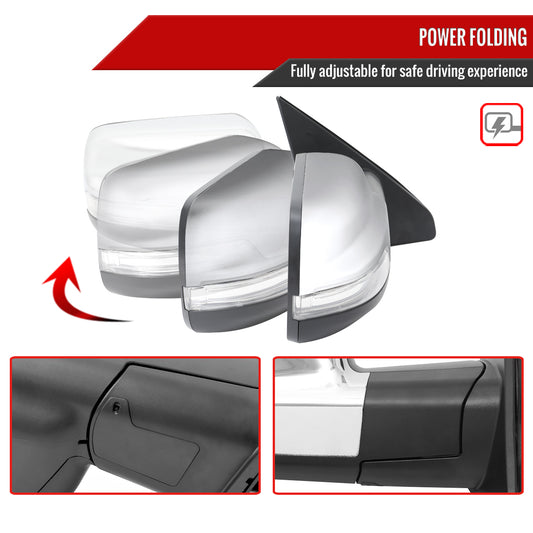 2019-2024 Dodge RAM 1500 Chrome Power Adjustable, Auto-Fold, BSD & Heated Side Mirror w/ LED Puddle and Turn Signal Light - Passenger Side Only