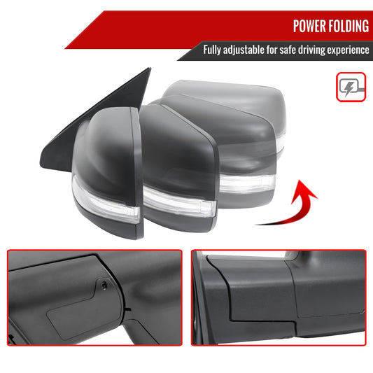 2019-2024 Dodge RAM 1500 Black Power Adjustable, Auto-Fold, BSD & Heated Side Mirror w/ LED Puddle and Turn Signal Light - Driver Side Only