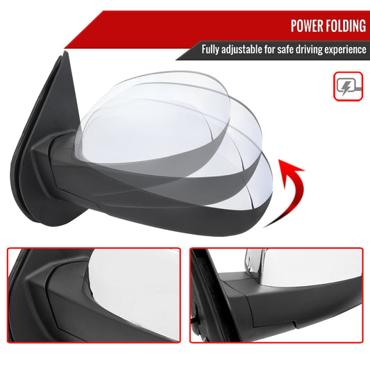 2007-2013 Chevrolet Silverado GMC Sierra Chrome Power Adjustable, Auto-Fold & Heated Side Mirror w/ LED Puddle and Turn Signal Light - Driver Side Only