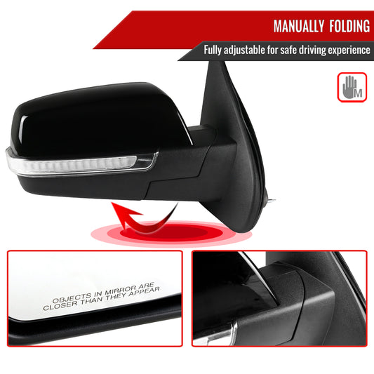 2014-2018 Chevrolet Silverado/GMC Sierra Manual Fold Power Adjustable Heated LED Turn Signal Glossy Black Side Mirror (Passenger Side only)