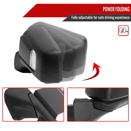 2019-2026 Chevrolet Silverado 1500 Black Power Adjustable, Auto-Fold, BSD & Heated Side Mirror w/ LED Puddle and Auxiliary Light - Driver Side Only