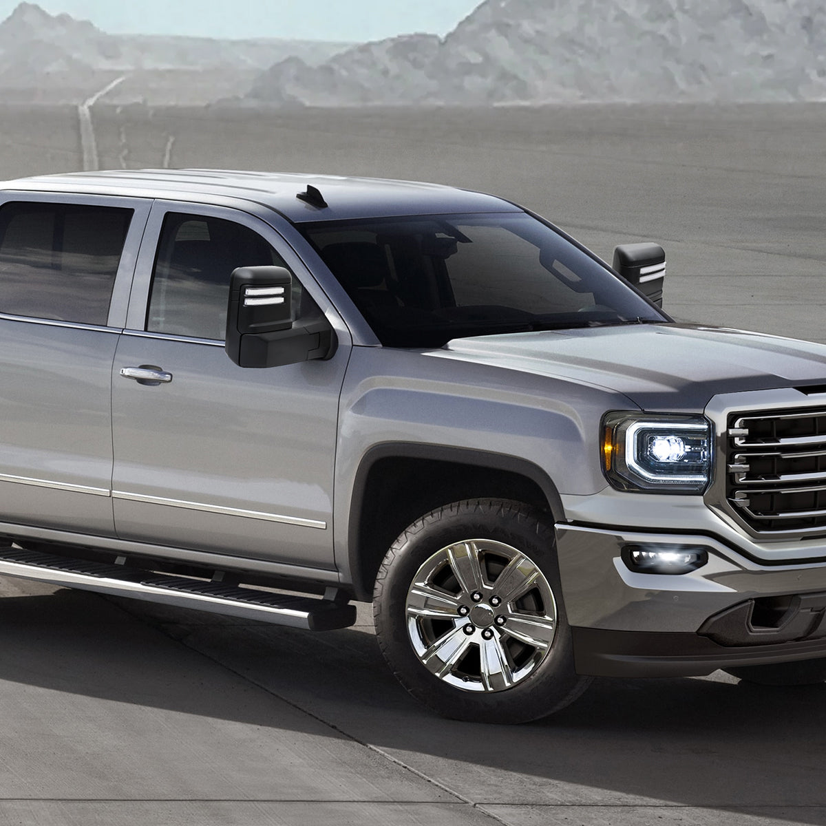 2014-2018 Silverado Sierra 1500 Power Adjustable, Heated, & Manual Extendable Towing Mirrors w/ Clear Lens LED DRL, Turn Signal and Clearance Lights