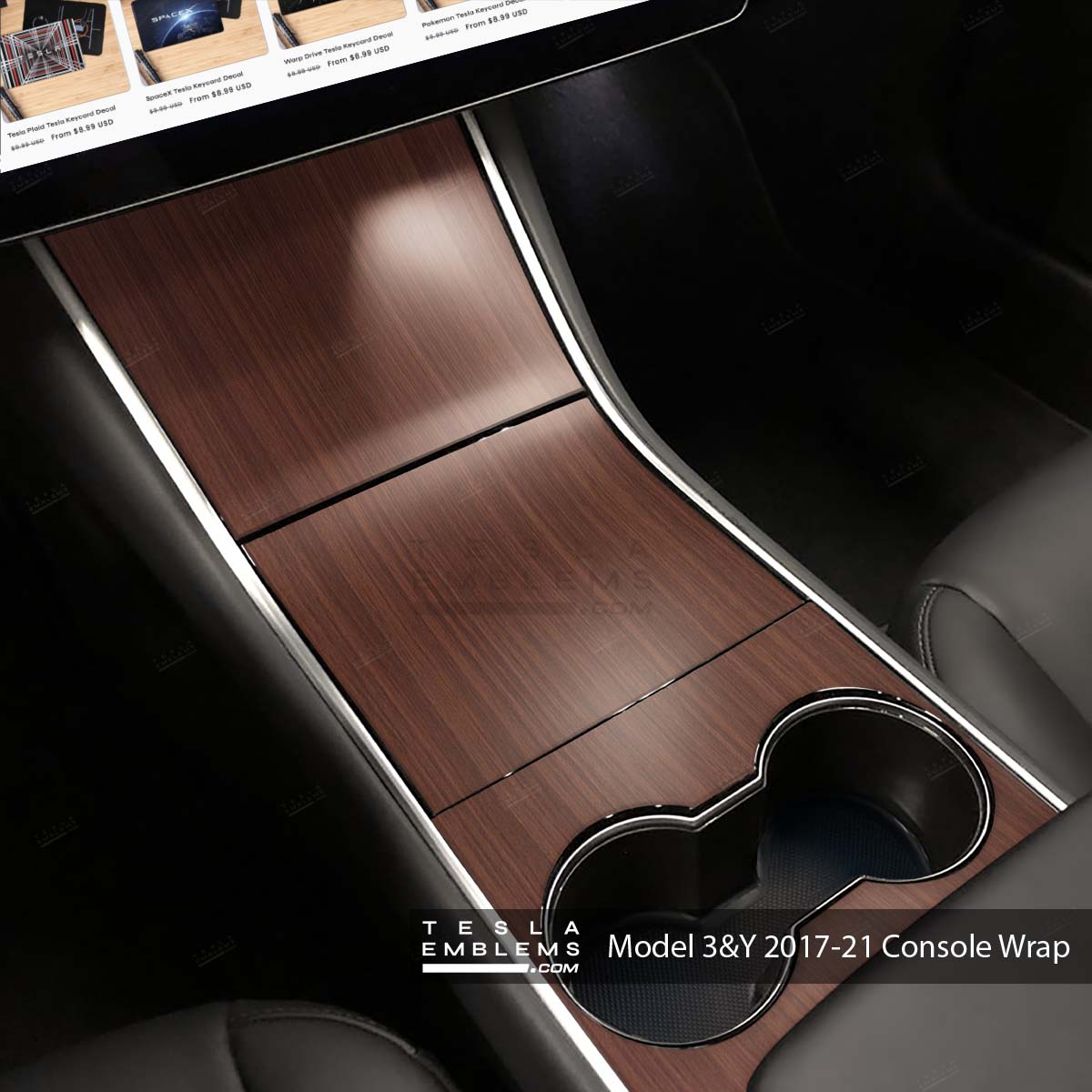 Redwood Woodgrain | Tesla Center Console Wrap Kit | Model 3 ’17-20