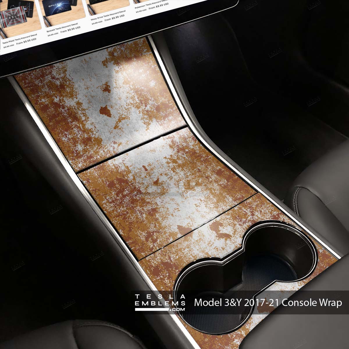 Rust | Tesla Center Console Wrap Kit | Model 3 ’17-20