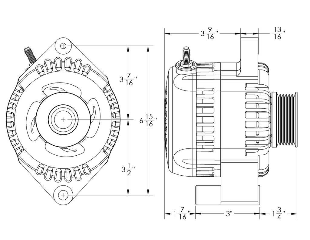 Mechman 320 Amp S Series Billet Racing Alternator 1979-2004 Ford 6/12 Ford 6S - Black