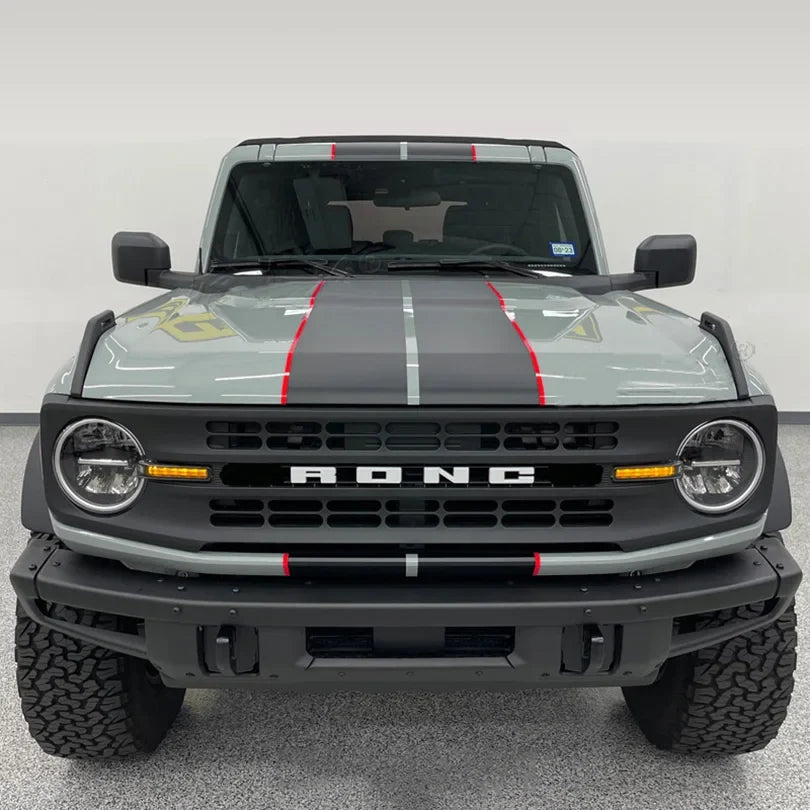 Matte Black Double Stripe Hood Scoop Decal for Ford Bronco (2021–2023) | Personalized Vinyl Overlay