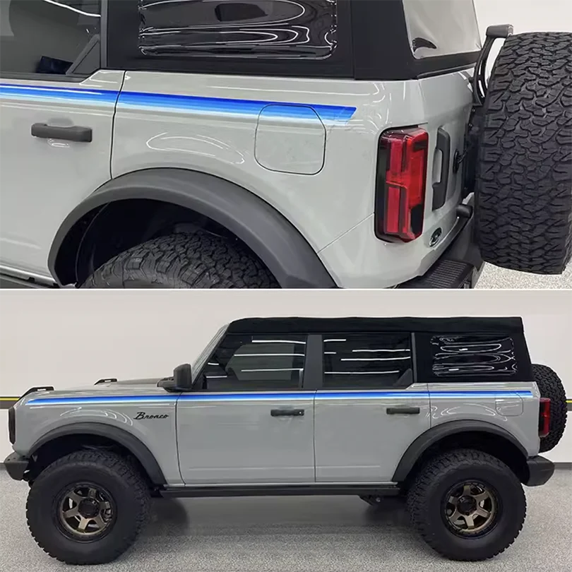 Blue & Orange Sunset Waistline Stripe Decal for Ford Bronco (2021–2023) | Modified Body Line Vinyl Overlay