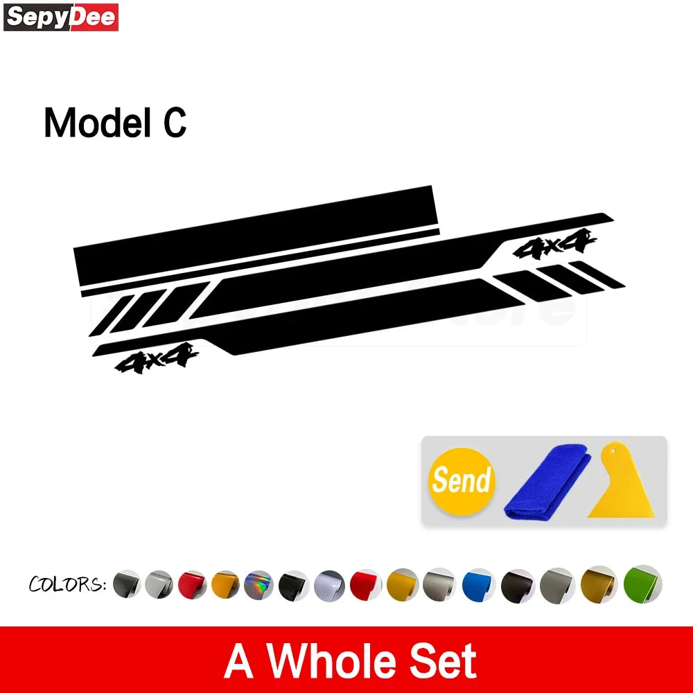 4x4 Hood & Door Side Stripe Decal Kit for Ford Bronco Sport | Full Body Vinyl Tuning Graphics