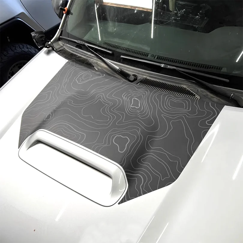 Topographic Map Hood & Scoop Decal Kit for Toyota 4Runner | Matte Black Vinyl Graphics