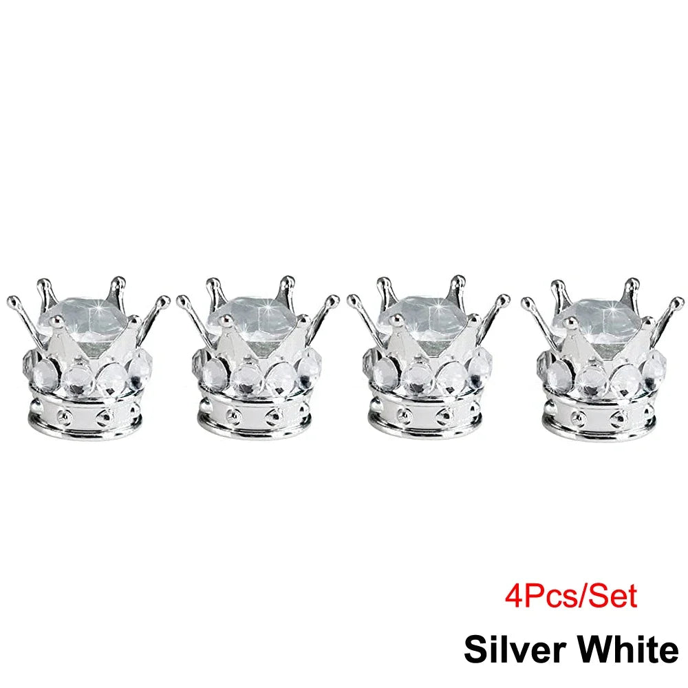 Rhinestone Chrome Crown Tire Valve Stem Caps for Cars, Bikes & Motorcycles