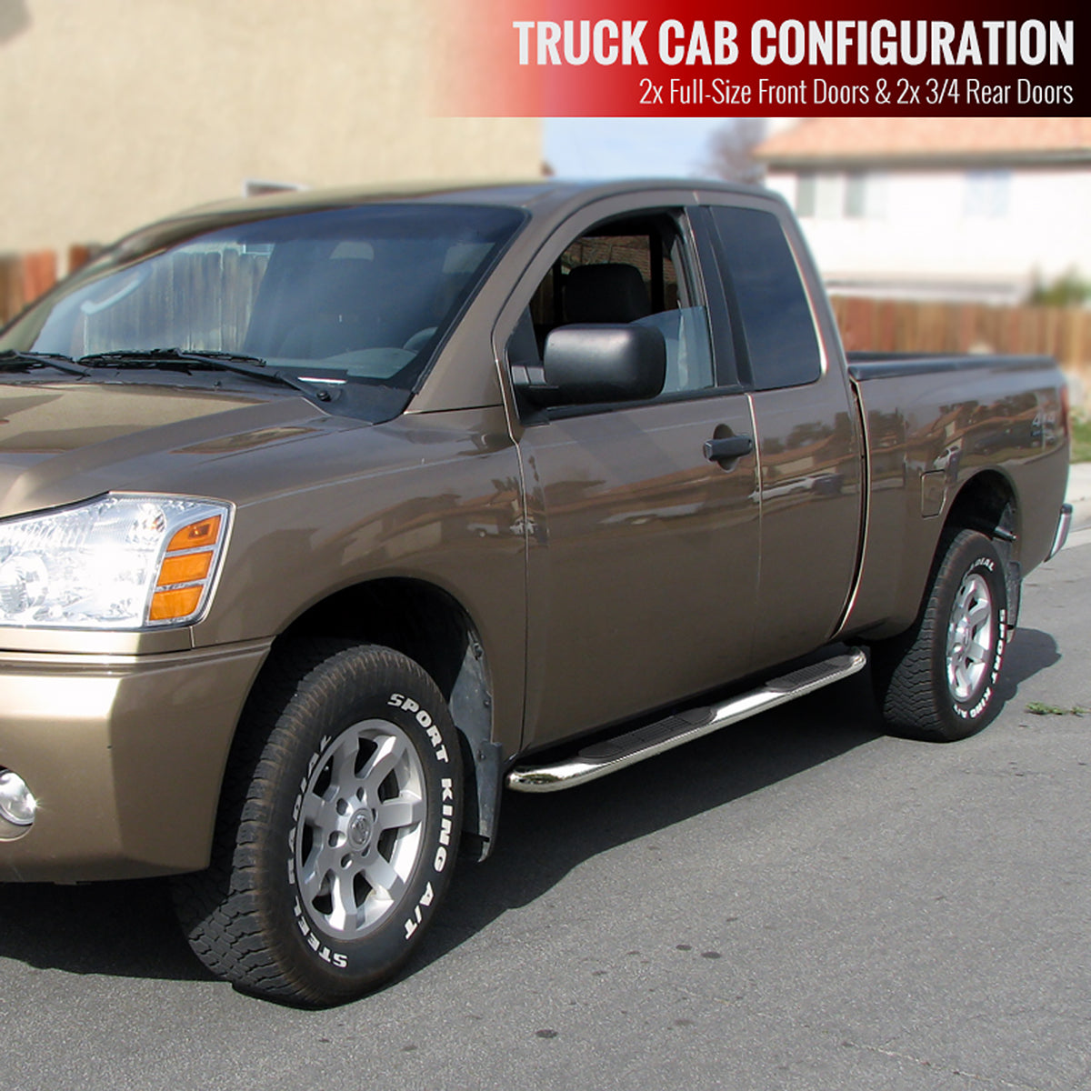 2004-2024 Nissan Titan King Extended Cab Chrome Stainless Steel Side Step Nerf Bars