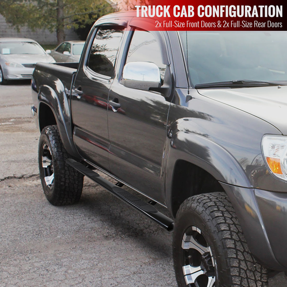 2005-2021 Toyota Tacoma Double (Crew) Cab 4" Black Stainless Steel Side Step Nerf Bars