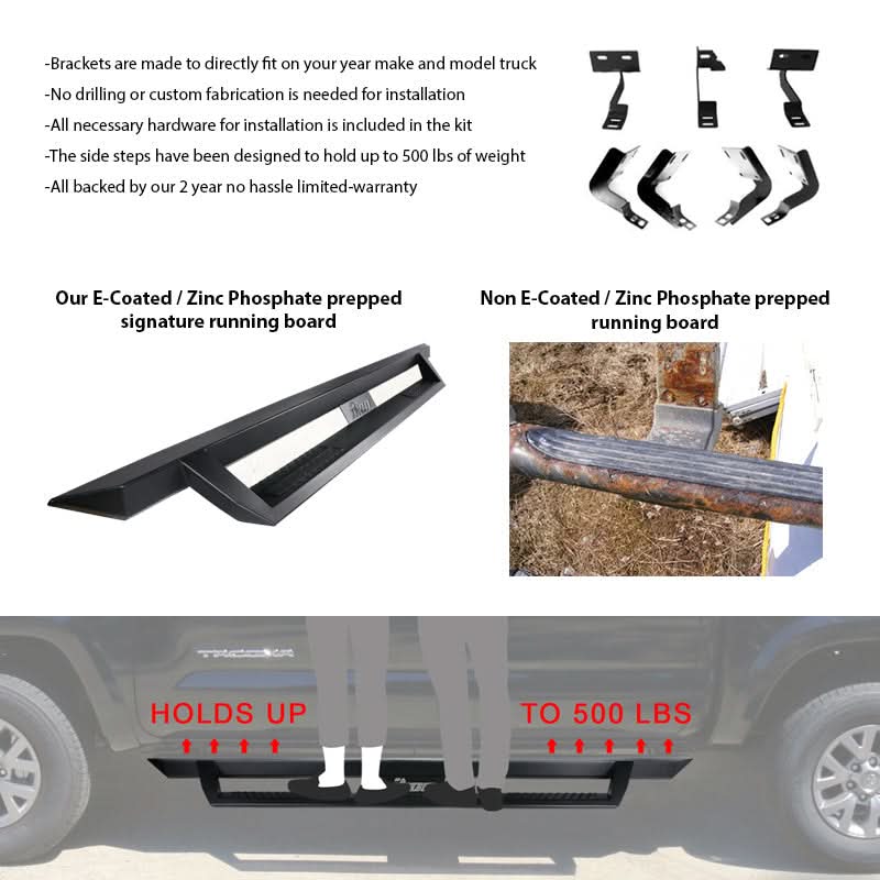 2007-2021 Toyota Tundra Crew Max IKON V1 Black Running Boards Steel