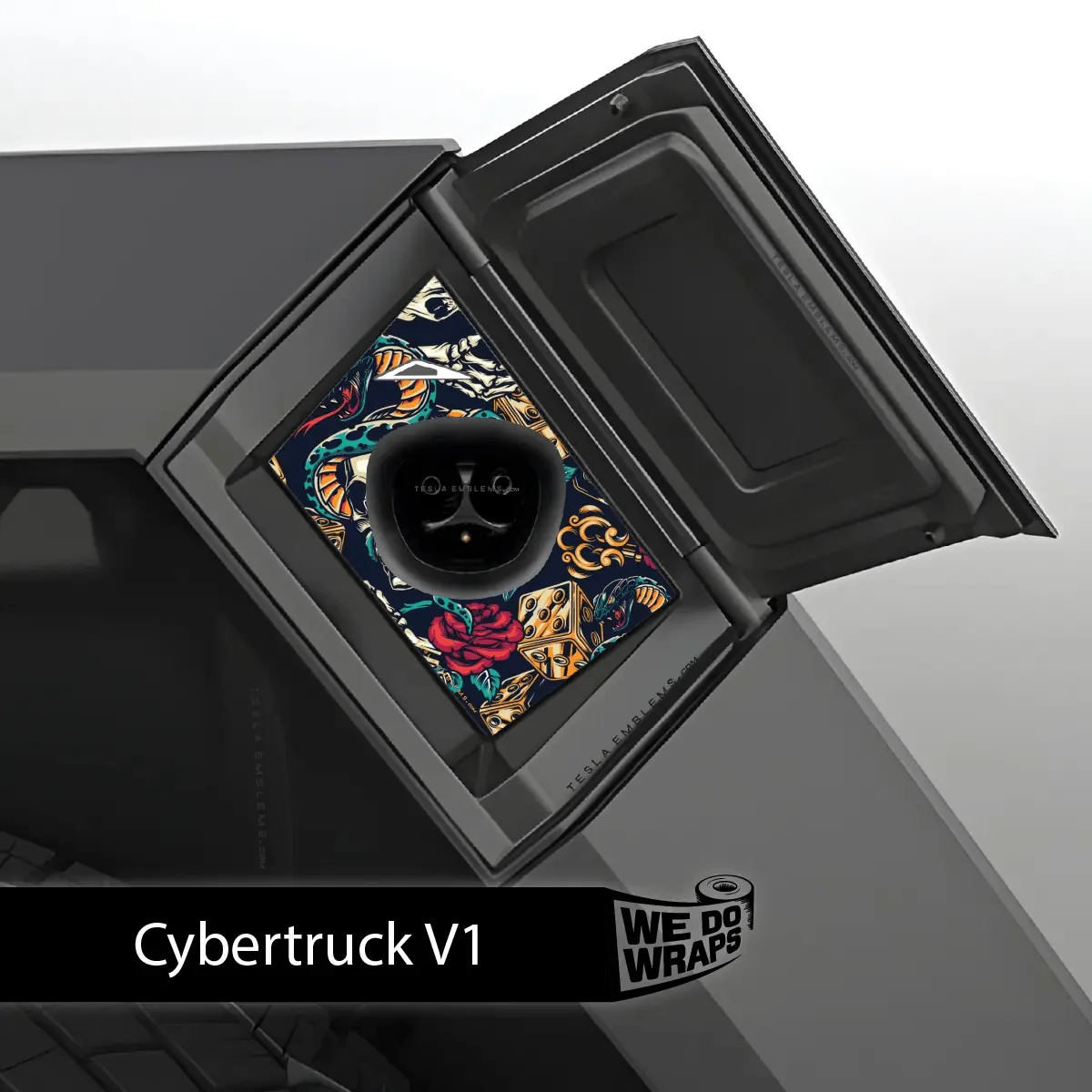 Skull & Rose Tattoo Art Tesla Charge Port Wrap | Cybertruck