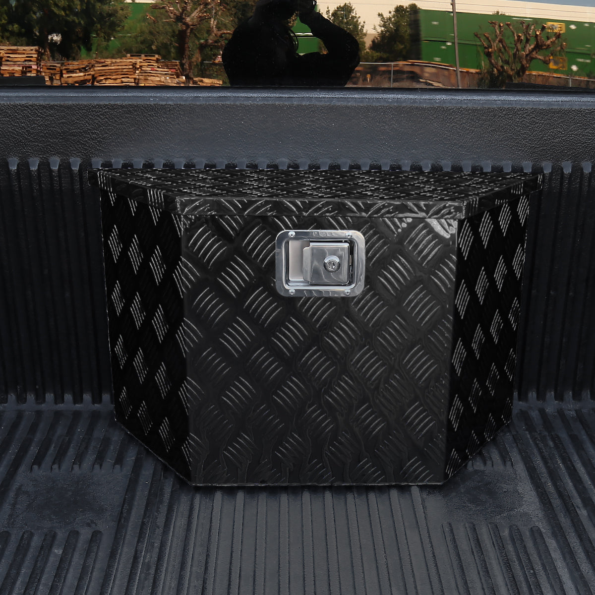 Universal 15~28" Black Heavy Duty Aluminum Truck Trailer Tongue Tool Box w/ Lock & Keys