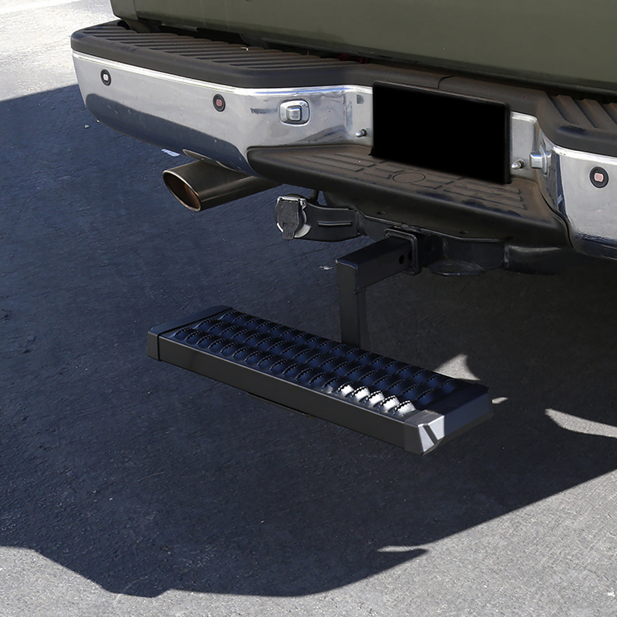 Universal Black Aluminum Hitch Mounted 6" Drop Rear Bumper Step & Protector For 2" Hitch Receiver