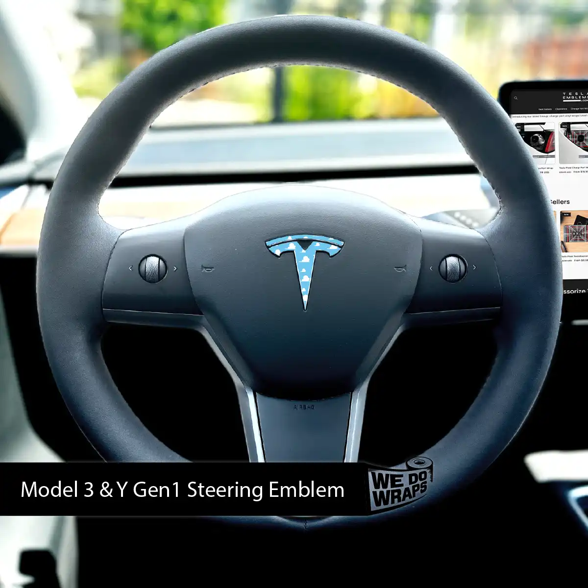 Toy Clouds Tesla Steering Wheel Emblem Decal | Model Y